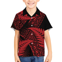 New Zealand Rugby Pacific Personalised Family Matching Tank Maxi Dress and Hawaiian Shirt All Red Maori Pasifika Fern Pattern LT9 Son's Shirt Red - Polynesian Pride