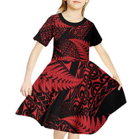 New Zealand Rugby Pacific Personalised Kid Short Sleeve Dress All Red Maori Pasifika Fern Pattern