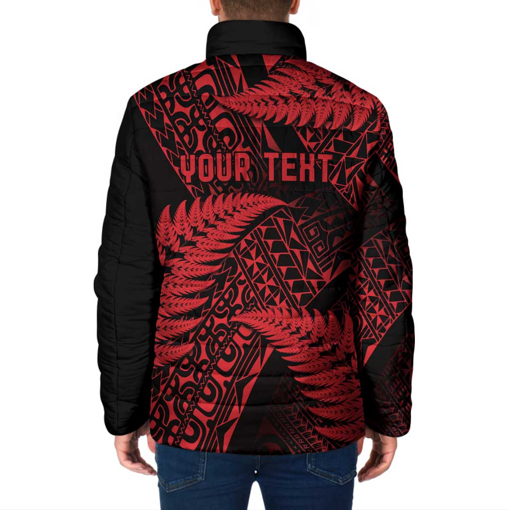 New Zealand Rugby Pacific Personalised Padded Jacket All Red Maori Pasifika Fern Pattern - Polynesian Pride