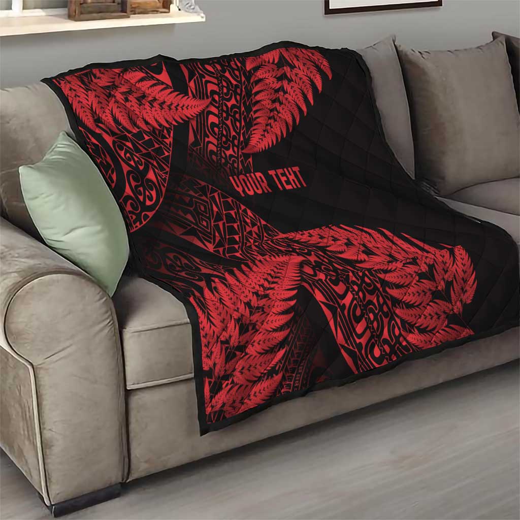 New Zealand Rugby Pacific Personalised Quilt All Red Maori Pasifika Fern Pattern
