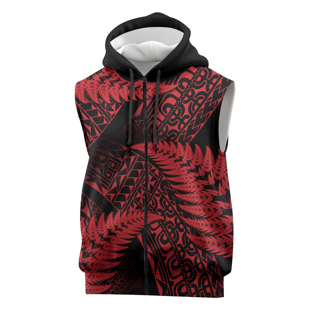 New Zealand Rugby Pacific Personalised Sleeveless Zip Hoodie All Red Maori Pasifika Fern Pattern - Polynesian Pride