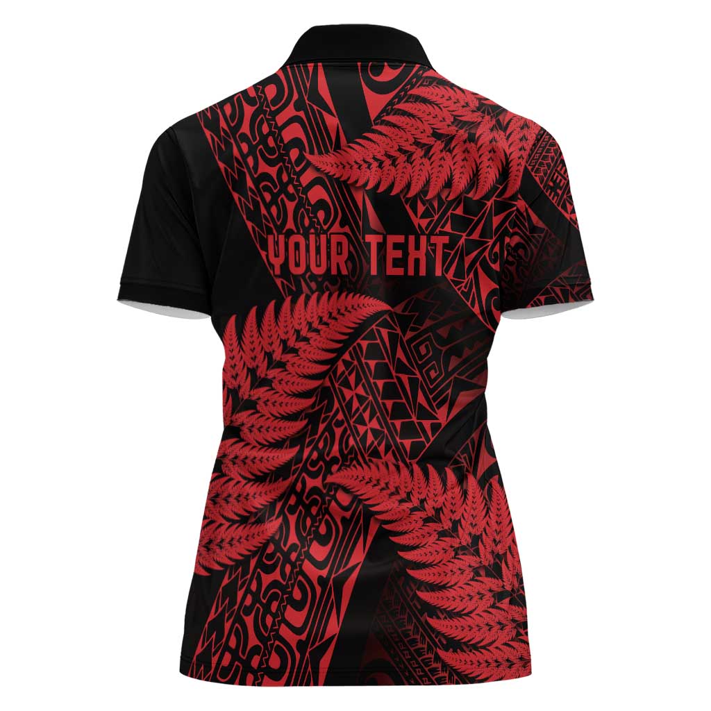 New Zealand Rugby Pacific Personalised Women Polo Shirt All Red Maori Pasifika Fern Pattern