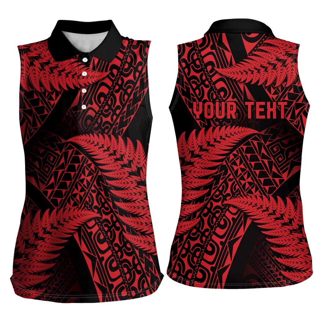 New Zealand Rugby Pacific Personalised Women Sleeveless Polo Shirt All Red Maori Pasifika Fern Pattern