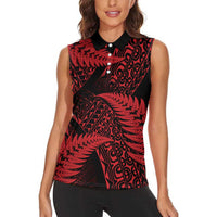 New Zealand Rugby Pacific Personalised Women Sleeveless Polo Shirt All Red Maori Pasifika Fern Pattern