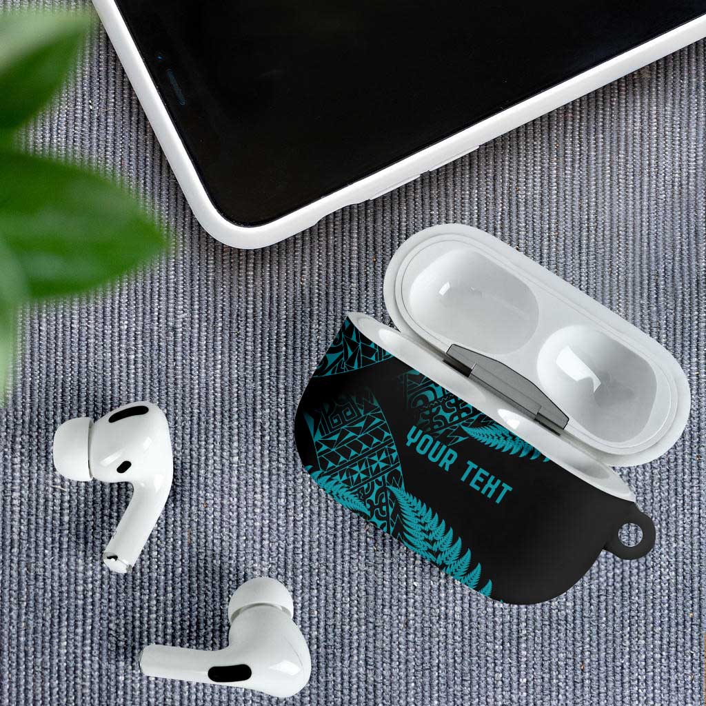 New Zealand Rugby Pacific Personalised AirPods Case All Turquoise Maori Pasifika Fern Pattern - Polynesian Pride