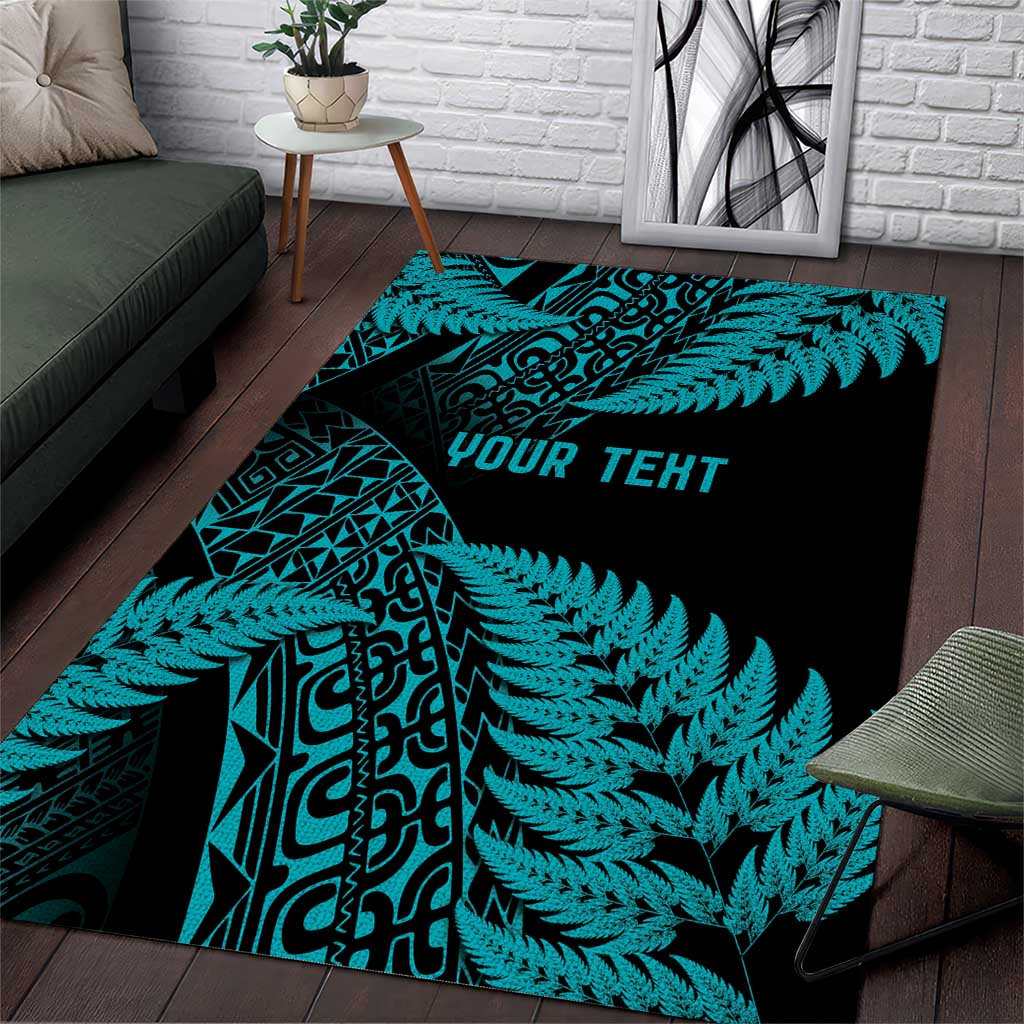 New Zealand Rugby Pacific Personalised Area Rug All Turquoise Maori Pasifika Fern Pattern LT9 Turquoise - Polynesian Pride