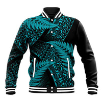 New Zealand Rugby Pacific Personalised Baseball Jacket All Turquoise Maori Pasifika Fern Pattern LT9 Unisex Turquoise - Polynesian Pride