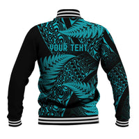 New Zealand Rugby Pacific Personalised Baseball Jacket All Turquoise Maori Pasifika Fern Pattern LT9 - Polynesian Pride