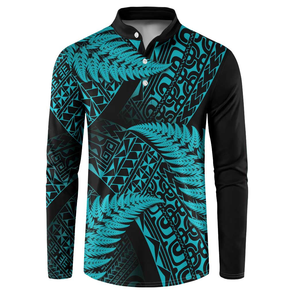 New Zealand Rugby Pacific Personalised Button Sweatshirt All Turquoise Maori Pasifika Fern Pattern LT9 Turquoise - Polynesian Pride