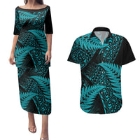 New Zealand Rugby Pacific Personalised Couples Matching Puletasi and Hawaiian Shirt All Turquoise Maori Pasifika Fern Pattern LT9 Turquoise - Polynesian Pride