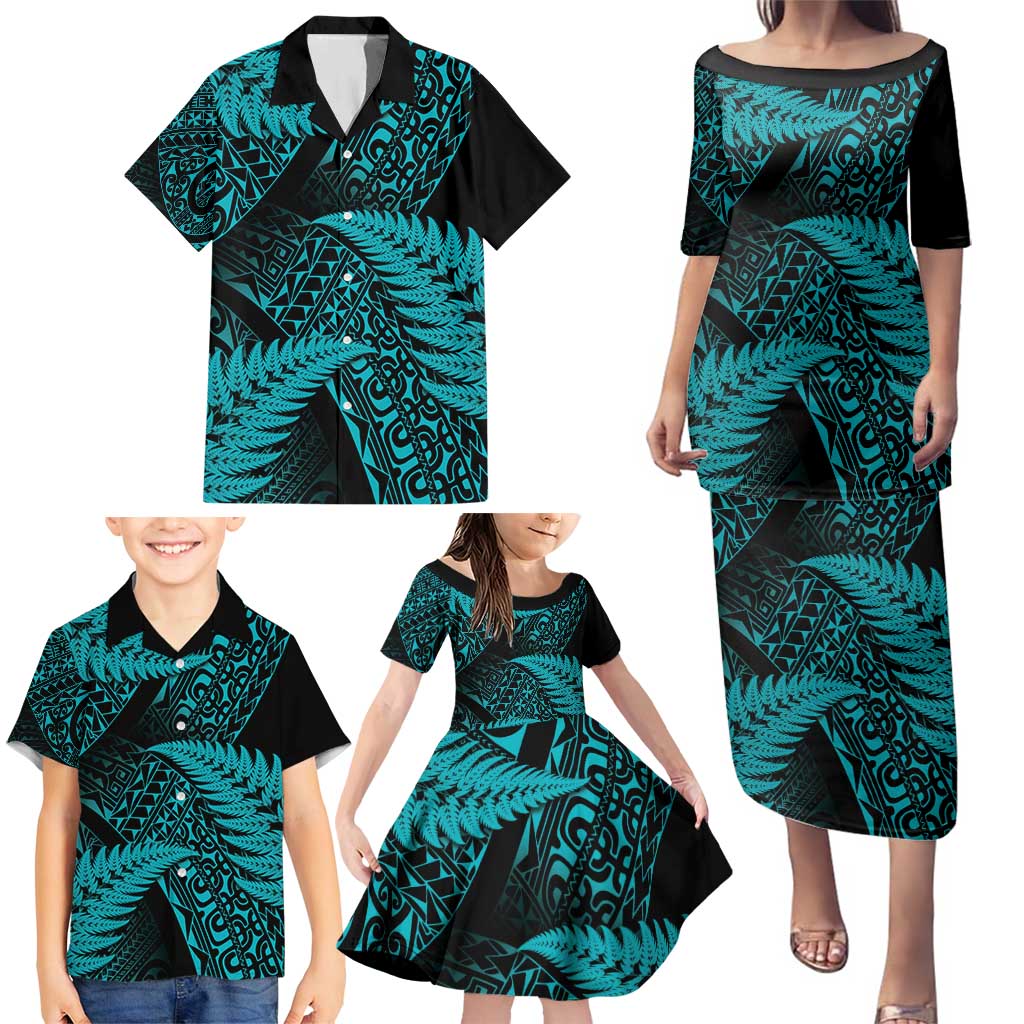 New Zealand Rugby Pacific Personalised Family Matching Puletasi and Hawaiian Shirt All Turquoise Maori Pasifika Fern Pattern LT9 - Polynesian Pride