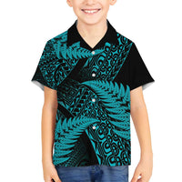 New Zealand Rugby Pacific Personalised Family Matching Puletasi and Hawaiian Shirt All Turquoise Maori Pasifika Fern Pattern LT9 Son's Shirt Turquoise - Polynesian Pride