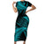 New Zealand Rugby Pacific Personalised Family Matching Short Sleeve Bodycon Dress and Hawaiian Shirt All Turquoise Maori Pasifika Fern Pattern
