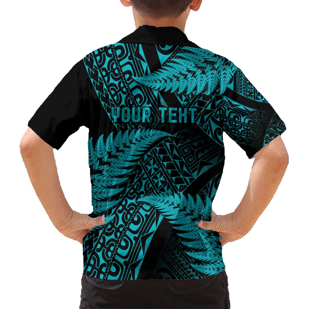 New Zealand Rugby Pacific Personalised Family Matching Summer Maxi Dress and Hawaiian Shirt All Turquoise Maori Pasifika Fern Pattern LT9 - Polynesian Pride