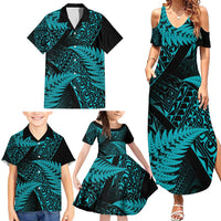 New Zealand Rugby Pacific Personalised Family Matching Summer Maxi Dress and Hawaiian Shirt All Turquoise Maori Pasifika Fern Pattern LT9 - Polynesian Pride
