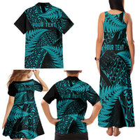 New Zealand Rugby Pacific Personalised Family Matching Tank Maxi Dress and Hawaiian Shirt All Turquoise Maori Pasifika Fern Pattern LT9 - Polynesian Pride