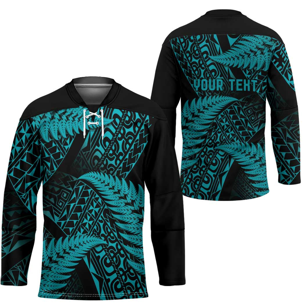 New Zealand Rugby Pacific Personalised Hockey Jersey All Turquoise Maori Pasifika Fern Pattern - Polynesian Pride