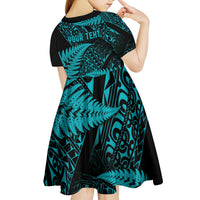 New Zealand Rugby Pacific Personalised Kid Short Sleeve Dress All Turquoise Maori Pasifika Fern Pattern