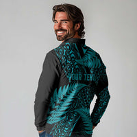 New Zealand Rugby Pacific Personalised Long Sleeve Polo Shirt All Turquoise Maori Pasifika Fern Pattern