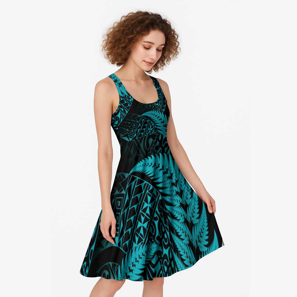New Zealand Rugby Pacific Personalised Midi Dress All Turquoise Maori Pasifika Fern Pattern - Polynesian Pride