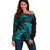 New Zealand Rugby Pacific Personalised Off Shoulder Sweater All Turquoise Maori Pasifika Fern Pattern