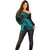 New Zealand Rugby Pacific Personalised Off Shoulder Sweater All Turquoise Maori Pasifika Fern Pattern