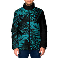 New Zealand Rugby Pacific Personalised Padded Jacket All Turquoise Maori Pasifika Fern Pattern - Polynesian Pride