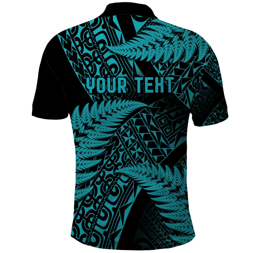 New Zealand Rugby Pacific Personalised Polo Shirt All Turquoise Maori Pasifika Fern Pattern