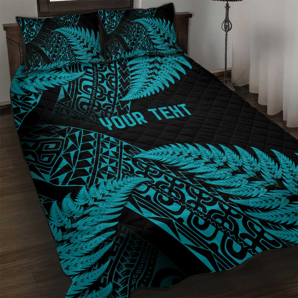 New Zealand Rugby Pacific Personalised Quilt Bed Set All Turquoise Maori Pasifika Fern Pattern LT9 Turquoise - Polynesian Pride