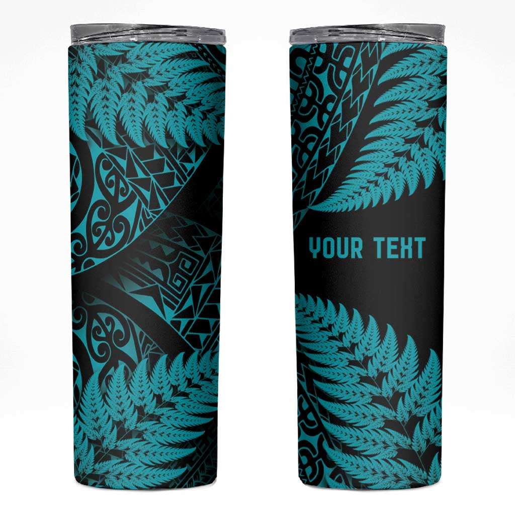 New Zealand Rugby Pacific Personalised Skinny Tumbler All Turquoise Maori Pasifika Fern Pattern LT9 Turquoise - Polynesian Pride
