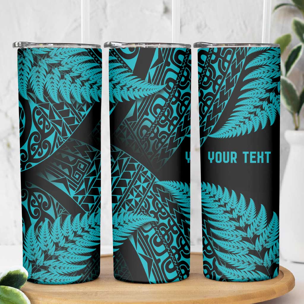 New Zealand Rugby Pacific Personalised Skinny Tumbler All Turquoise Maori Pasifika Fern Pattern LT9 - Polynesian Pride