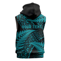 New Zealand Rugby Pacific Personalised Sleeveless Hoodie All Turquoise Maori Pasifika Fern Pattern - Polynesian Pride