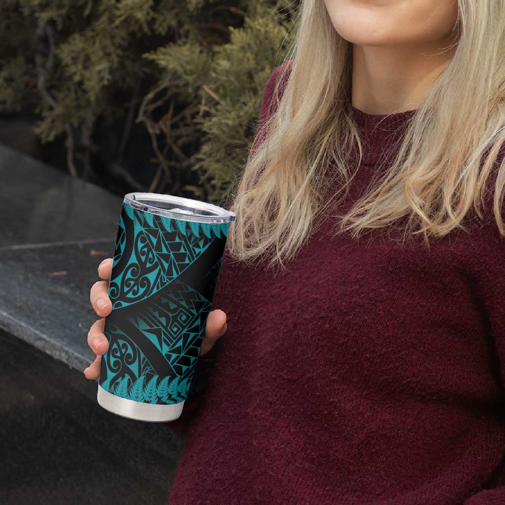 New Zealand Rugby Pacific Personalised Tumbler Cup All Turquoise Maori Pasifika Fern Pattern