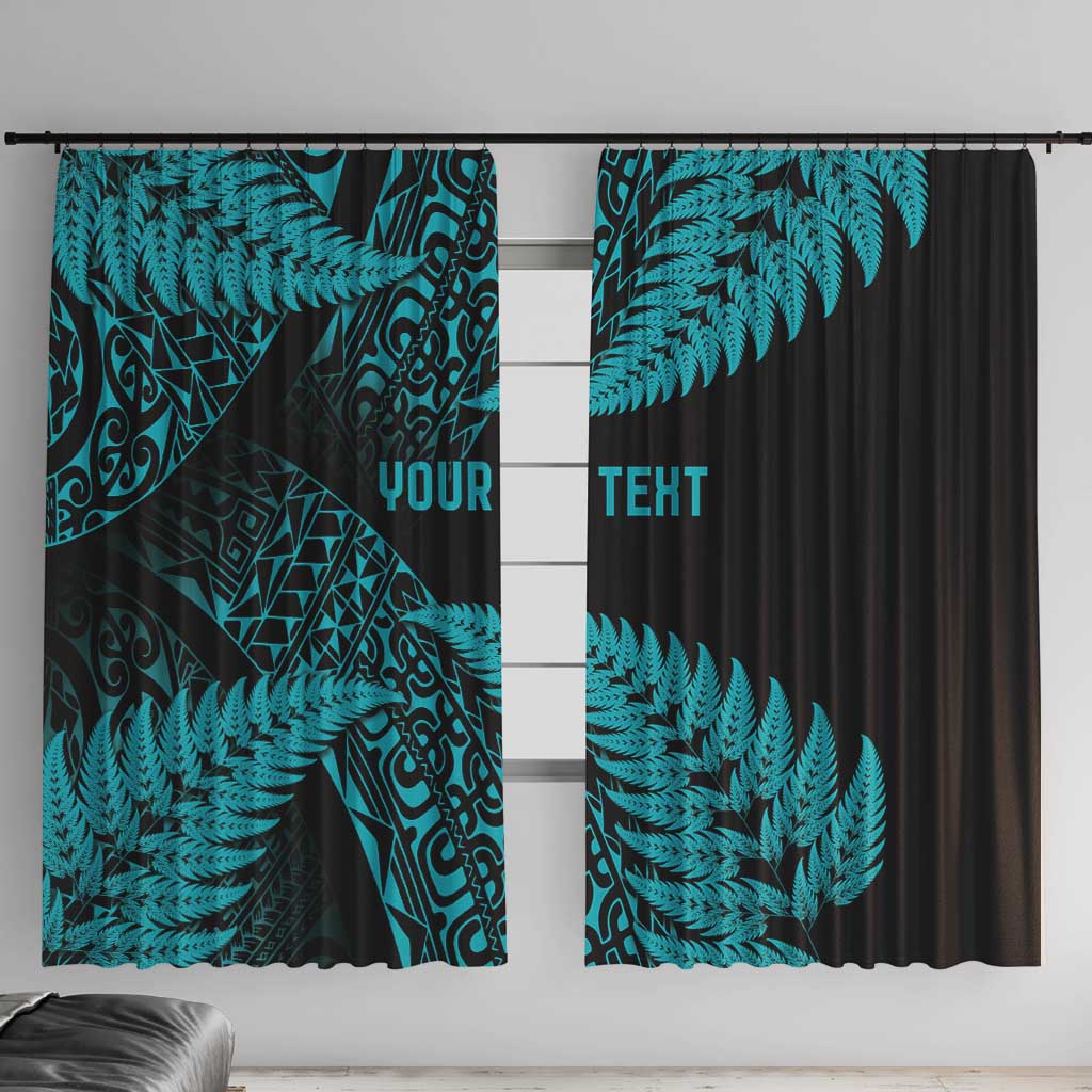 New Zealand Rugby Pacific Personalised Window Curtain All Turquoise Maori Pasifika Fern Pattern LT9 With Hooks Turquoise - Polynesian Pride
