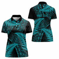 New Zealand Rugby Pacific Personalised Women Polo Shirt All Turquoise Maori Pasifika Fern Pattern