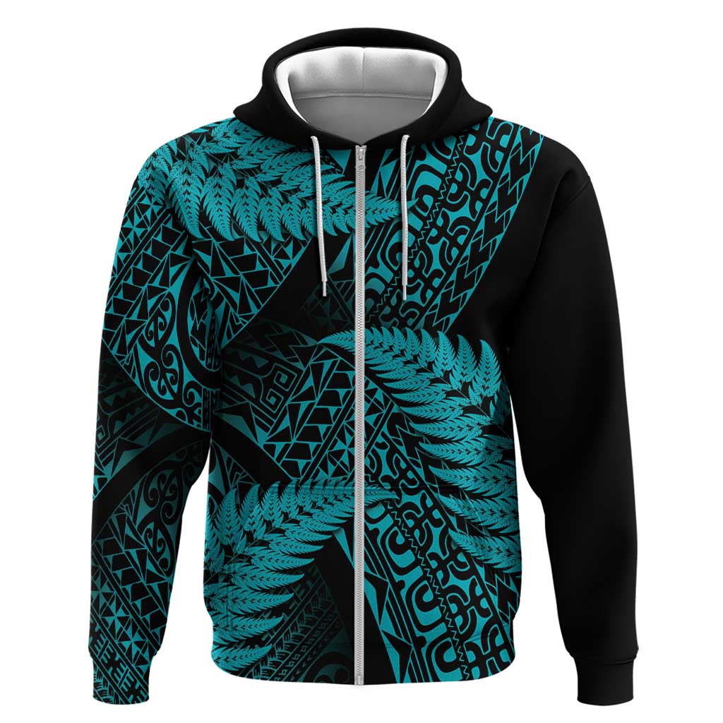 New Zealand Rugby Pacific Personalised Zip Hoodie All Turquoise Maori Pasifika Fern Pattern LT9 Zip Hoodie Turquoise - Polynesian Pride