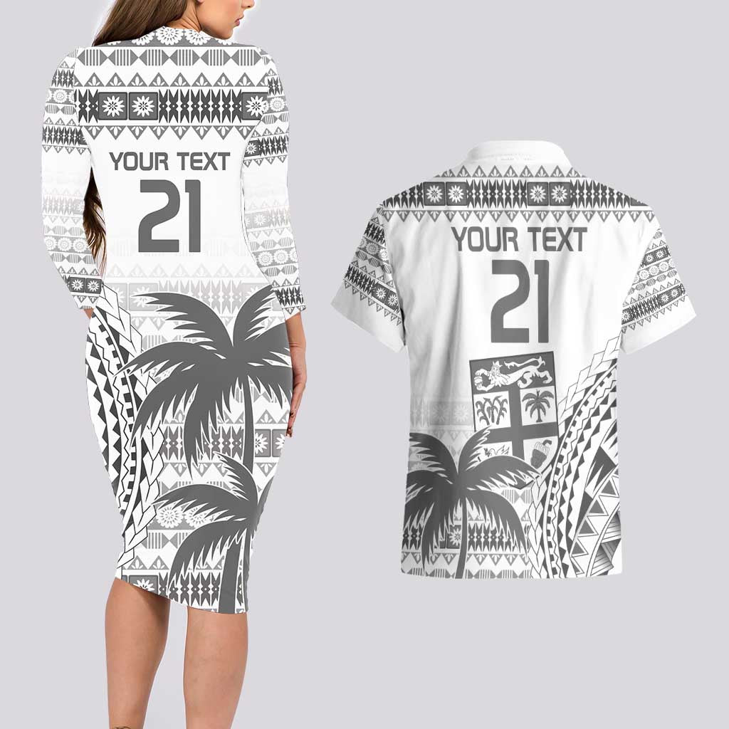 Custom Fiji Rugby Couples Matching Long Sleeve Bodycon Dress and Hawaiian Shirt Polynesian Fijian Masi Palm Tree LT9 - Polynesian Pride