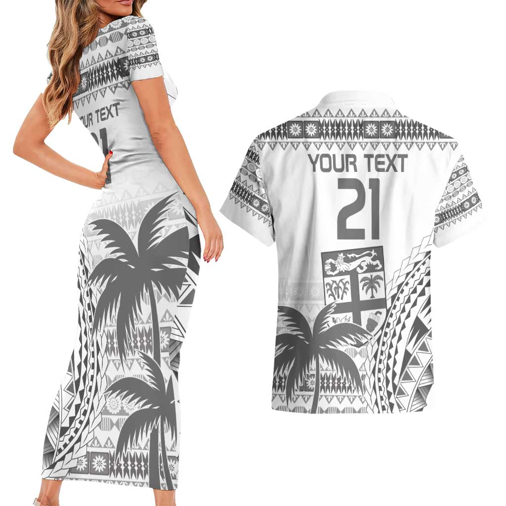 Custom Fiji Rugby Couples Matching Short Sleeve Bodycon Dress and Hawaiian Shirt Polynesian Fijian Masi Palm Tree LT9 - Polynesian Pride