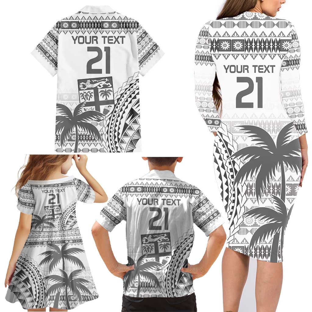 Custom Fiji Rugby Family Matching Long Sleeve Bodycon Dress and Hawaiian Shirt Polynesian Fijian Masi Palm Tree LT9 - Polynesian Pride