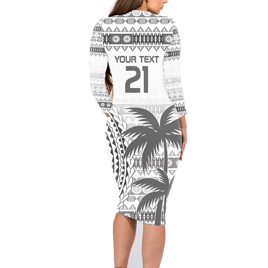 Custom Fiji Rugby Family Matching Long Sleeve Bodycon Dress and Hawaiian Shirt Polynesian Fijian Masi Palm Tree LT9 - Polynesian Pride