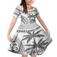 Custom Fiji Rugby Family Matching Mermaid Dress and Hawaiian Shirt Polynesian Fijian Masi Palm Tree LT9 Daughter's Dress White - Polynesian Pride
