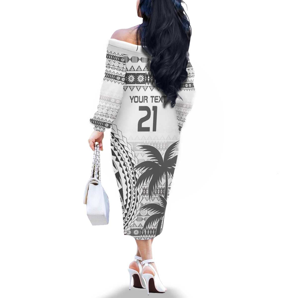 Custom Fiji Rugby Family Matching Off The Shoulder Long Sleeve Dress and Hawaiian Shirt Polynesian Fijian Masi Palm Tree LT9 - Polynesian Pride