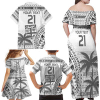 Custom Fiji Rugby Family Matching Off Shoulder Maxi Dress and Hawaiian Shirt Polynesian Fijian Masi Palm Tree LT9 - Polynesian Pride