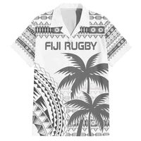 Custom Fiji Rugby Family Matching Off Shoulder Maxi Dress and Hawaiian Shirt Polynesian Fijian Masi Palm Tree LT9 Dad's Shirt - Short Sleeve White - Polynesian Pride