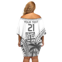 Custom Fiji Rugby Family Matching Off Shoulder Short Dress and Hawaiian Shirt Polynesian Fijian Masi Palm Tree LT9 - Polynesian Pride