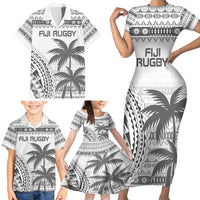 Custom Fiji Rugby Family Matching Short Sleeve Bodycon Dress and Hawaiian Shirt Polynesian Fijian Masi Palm Tree LT9 - Polynesian Pride