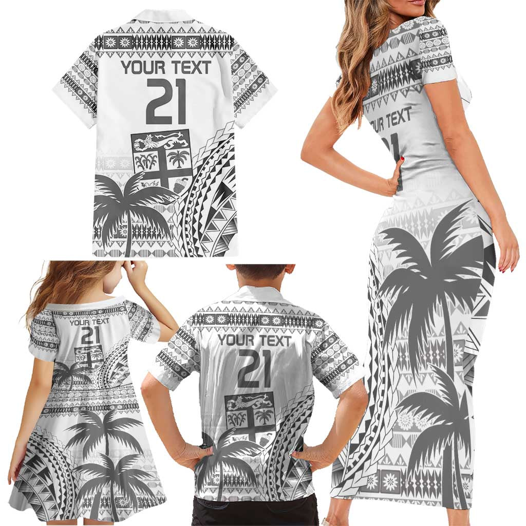 Custom Fiji Rugby Family Matching Short Sleeve Bodycon Dress and Hawaiian Shirt Polynesian Fijian Masi Palm Tree LT9 - Polynesian Pride