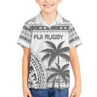 Custom Fiji Rugby Family Matching Tank Maxi Dress and Hawaiian Shirt Polynesian Fijian Masi Palm Tree LT9 Son's Shirt White - Polynesian Pride