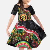 Vanuatu Personalised Family Matching Long Sleeve Bodycon Dress and Hawaiian Shirt Aboriginal Dot Paitnting - Polynesian Pride