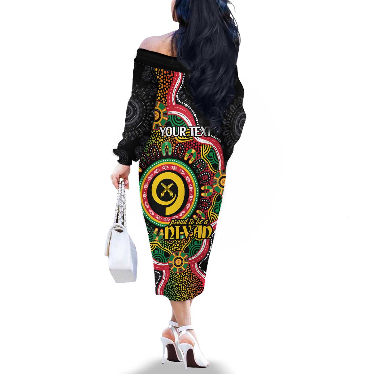 Vanuatu Personalised Family Matching Off The Shoulder Long Sleeve Dress and Hawaiian Shirt Aboriginal Dot Paitnting - Polynesian Pride